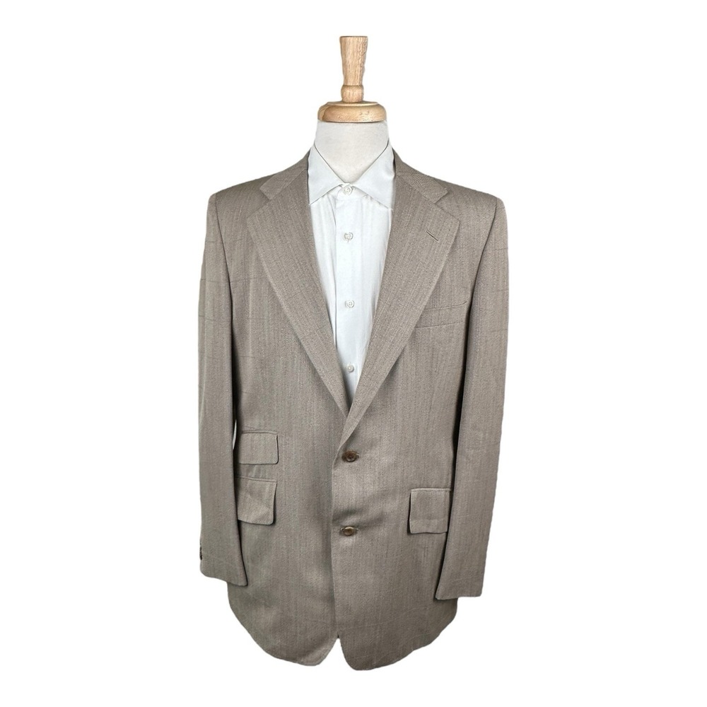 Turnbull & Asser Brown Blue Windowpane Checked Pure Wool Blazer Size 44L